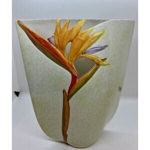 Beautiful Ceramic 3D Bird Of Paradise Vase 7” X 3.5” X 8.75”h